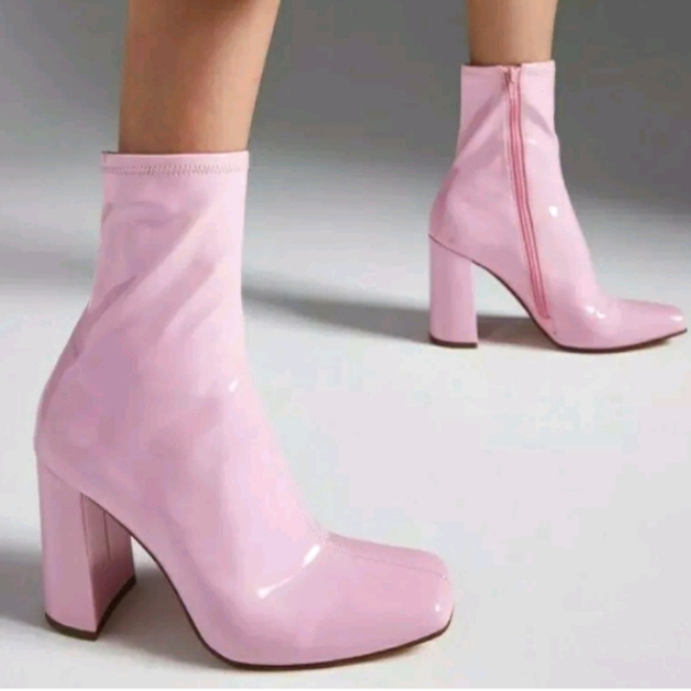 Steve Madden 'Lynden' Square Toe Vegan Patent Leather Boots in Bubblegum Pink 🩷